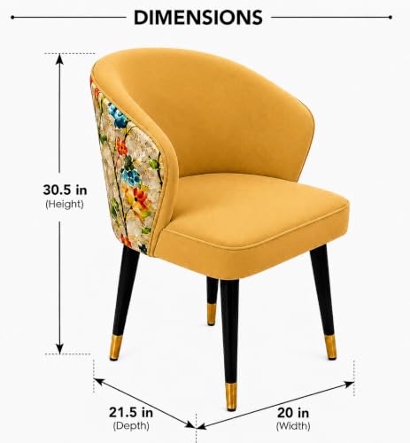 Image of WOODEN SPACE 6-Seater Wooden Dining Table Set | Nano Composite Marble Top | Solid Wood Base | Modern Dining Room Furniture with 6 Chairs (Yellow Printed)