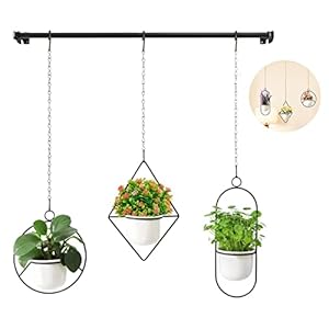PUQU Set of 3 Hanging Hanging Baskets Metal – Black Hanging Basket Flower Pot for 9.5 cm Planter – Hanging Flower Pot for Wall and Ceiling Mounting – Plant Holder for Gardens, Yards, Balconies, Hallways, Rooms