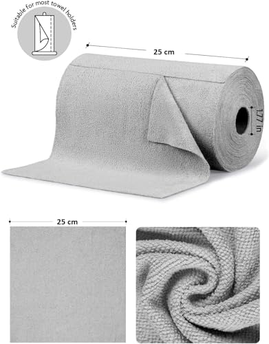 Image of Microfiber Cleaning Cloths| Highly Absorbent, Lint and Streak Free, Multi -Purpose Wash Cloth for Kitchen, Car, Window, Stainless Steel, Silverware (Grey, 1pcs Roll (20pc Each roll))