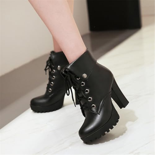 Image of FOREADA Goth Boots Chunky Heel Boot For Women Ankle Combat Booties Black Platform Bootie Buckle Rivets Punk Goth Shoes With Zipper