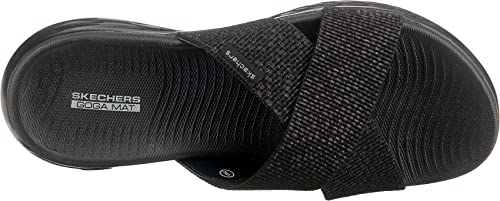 Skechers Women's On-the-GO 600 - Glistening Metallic Mesh Slide Sandals, Black / Black, 8