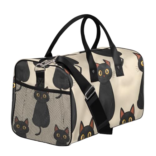 Cat Travel Duffle Bag for Women Men Foldable Waterproof Weekender Bag Carry on Tote for Overnight Sports Gym Black Cat3