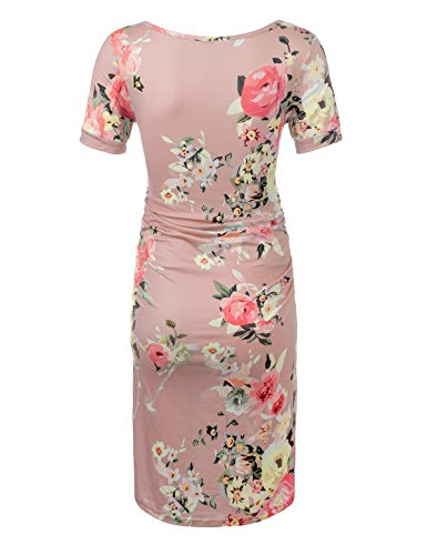 Floral Fitted Baby Shower Dresses for Pregnant Women Pink XL