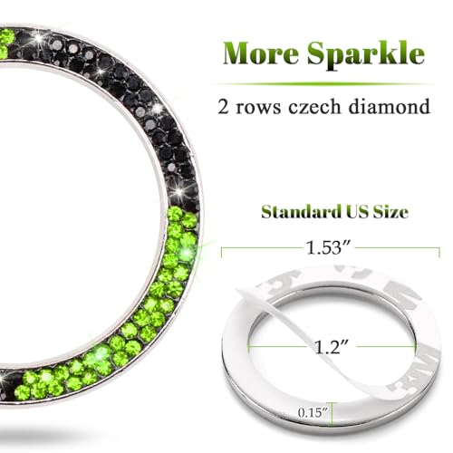 Image of ToBeQueen Bling Black Green Push Start Button Cover Emblem Sticker, Crystal Diamond Rhinestone Start Button Ring Car Decor, Green and Black Car Accessories for Women