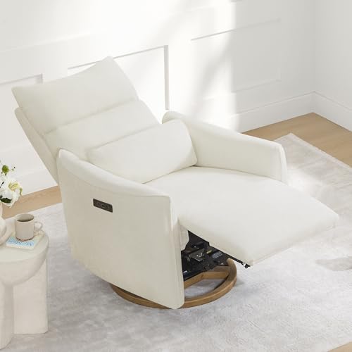 CHITA Swivel Rocker Recliner Chair, Power Nursery Glider Recliner, Nursery Rocking Chair with Adjustable Power Headrest, FSC Certified, Solid Wood Base, Cream