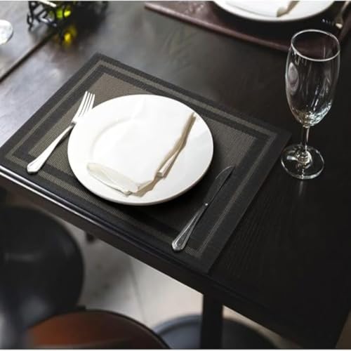 Image of Potency Table Mats Set of 4, Woven Placemate for Dining Table, Heat-Resistant Placemats Stain Resistant Anti-Skid PVC Table Mats, Vinyl Placemats for Dining Kitchen Restaurant Table (F-BlackGold)