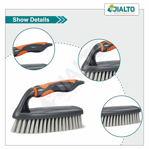 Image of JIALTO Heavy Duty Hand Scrub Brush for Bathroom & Kitchen Cleaning, Ergonomic Non-Slip Handle, Hard Bristle Cleaning Brush for Tiles, Sink, Floor, Grout, Wash Basin & Household Deep Cleaning