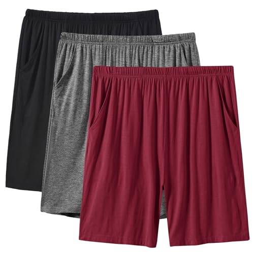 Image of JINSHI Men's Pajama Shorts Soft Comfortable Lightweight Elastic Drawstring Men Lounge Sleep Shorts with Pockets