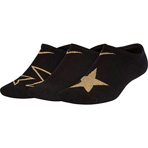 Nike Girl`s Everyday Lightweight No Show Socks 3 Pack (Black(SX7307-010)/Gold, Medium)