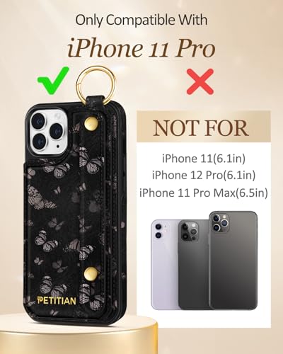 Petitian for iPhone 11 Pro Wallet Case for Women, Black Butterfly - image 2