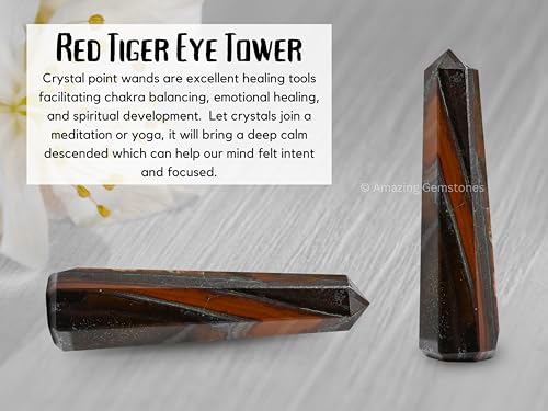 Image of Amazing Gemstone Red Tiger Eye Crystal Towers - Natural Healing Crystal Point Obelisk for Reiki Healing and Crystal Grid (3 inch to 4 inch INCH)