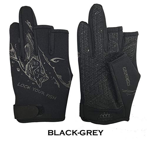 フィッシンググローブ 釣り用手袋 3本カット 秋冬用 (W305-BK-GY, LL) 2枚目