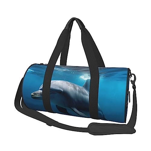 Sac de sport rond Dauphins Noir en toile durable haute densité