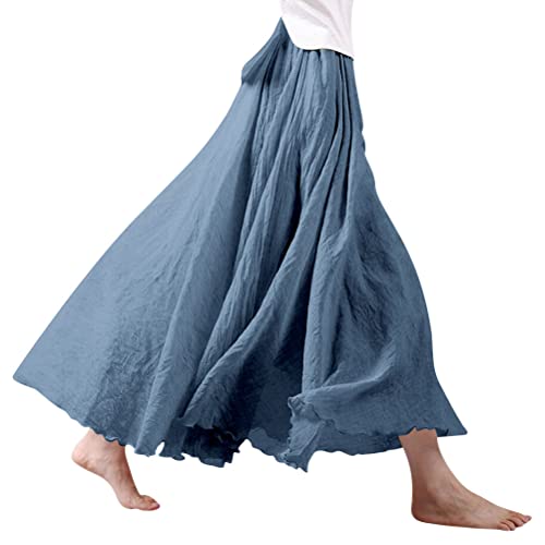 Ezcosplay Women Bohemian Cotton Linen Double Layer Elastic Waist Long Maxi Skirt cover