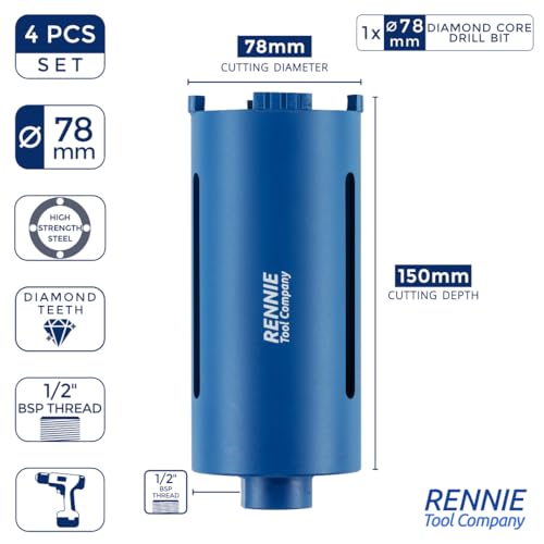 78mm x 150mm Long Diamond Core Drill Bit Set Includes SDS Adapter, Hex Shank Adapter & Centre Drill Bit. To Be Used In Concrete Masonry Brick Block Stone Granite Diamond Drill Bit Core Accessories 2 78mm x 150mm Long Diamond Core Drill Bit Set Includes SDS Adapter, Hex Shank Adapter & Centre Drill Bit. To Be Used In Concrete Masonry Brick Block Stone Granite Diamond Drill Bit Core Accessories - Image 2
