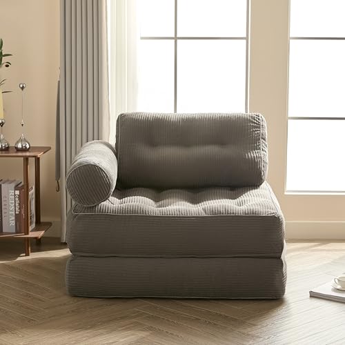 Litbird Canapé Lit 4-en-1 Pliable – Fauteuil Convertible, Canapé Type Pouf, Lit Pliant 1 Place, Idéal pour Petit Espace, Chambre ou Salon (Gris, 95 cm mit...
