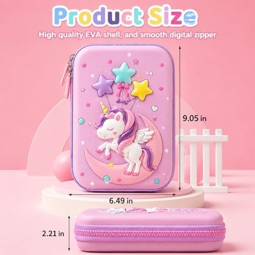Image of Goyal's Unicorn 3D EVA Hard Shell Pencil Pouch for Girls, Double Layer Geometry Box & Pencil Case, Large Capacity Waterproof Stationery Organizer with Zipper for Kids School Students