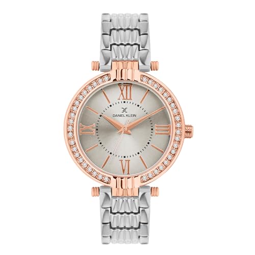 Image of Daniel Klein Analog Silver Round Dial Silver Metal Strap Stone-Studded Water-Resistant Wrist Watch for Women Girls, Ladies DK11138-8