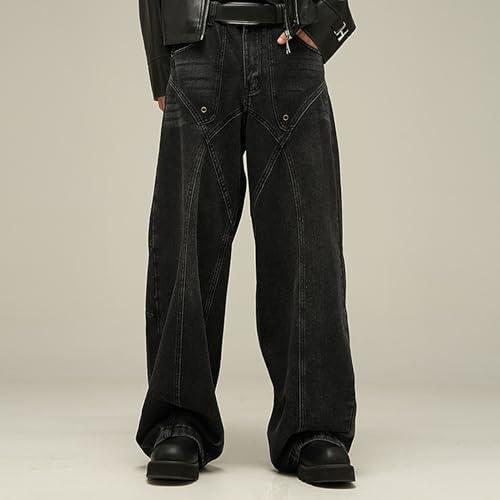 Men's Y2K Jeans Vintage Hip Hop Style Baggy Aesthetic Elastic Waist Wide Leg Denim Pants Streetwear Casual Trousers3