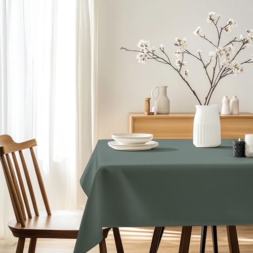 Image of R home 100% Cotton Solid Table Cover | 200 GSM Thick Fabric, Anti-Skid | Machine Washable & Reusable | Ideal for Dining Table & Centre Table, Easy Maintenance (Army Green, 56 x 90 Inch)