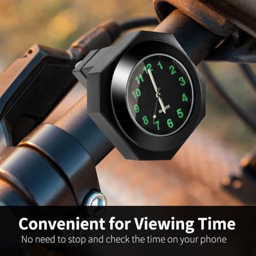 Tulov Motorrad Lenkeruhr, Motorrad Uhr wasserdicht – Aluminiumlegierung Quarzuhr mit Leuchtfunktion, Digitale Lenkeruhr für Motorräder, Fahrräder & Elektrofahrzeuge (Schwarz