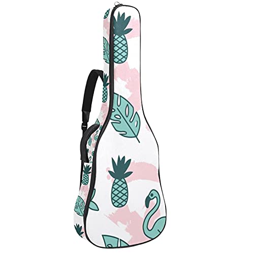 Housse de guitare 106 cm à motif flamant rose avec bandoulière réglable pour folk et basse