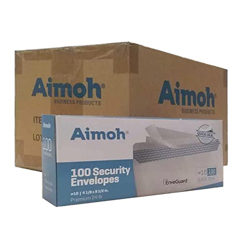 Image of Aimoh #10 Security Tinted Self-Seal Envelopes - No Window - EnveGuard, Size 4-1 /8 X 9-1 /2 Inches - White - 24 LB - 1 Case - 12 Packs - 1,200 Envelopes (34100-CS)