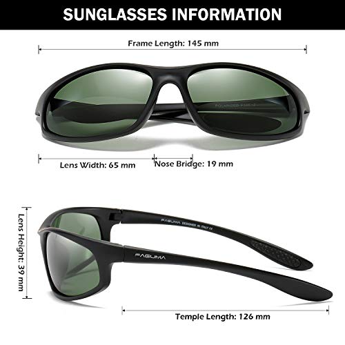 Image of FAGUMA Polarized Sports Sunglasses For Men Cycling Driving Fishing UV400 Protection, Matte Black Frame /Green Lens, normal