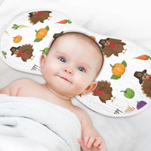 2 Pack Muslin Burp Cloths Thanksgiving Turkey Pumpkin Cotton Baby Burp Cloths Extra Absorbent and Soft Burping Cloth for Newborn Babies Boys Girls, Large 22" x 11"4