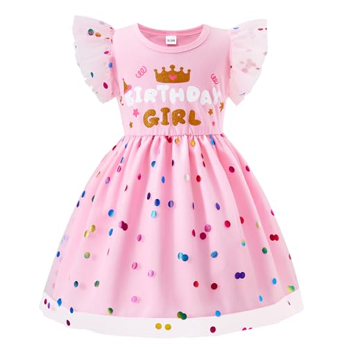 Birthday Dress for Girls Sequin Polka Dots Confetti Tutu Princess Birthday Cake Smash Tulle Pink Dress 5T