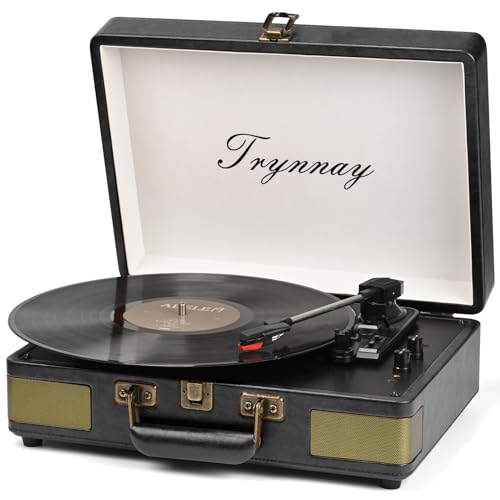 Trynnay Tourne-Disque Bluetooth à 3 Vitesses – Lecteur Portable en Vinyle avec Haut-parleurs intégrés – Tourne-Disque – Son Audio amélioré Noir Vintage - Les Beatles, Paul McCartney, John Lennon, RIngo Starr, George Harrison Trynnay Tourne-Disque Bluetooth à 3 Vitesses - Lecteur Portable en Vinyle avec Haut-parleurs intégrés - Tourne-Disque - Son Audio amélioré Noir Vintage
