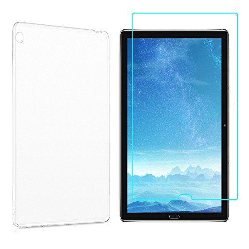 mylb Compatible with Huawei MediaPad M5 8.4 Case Cover,with Huawei MediaPad M5 8.4 Screen Protector.(2 in 1) TPU Silicone Case with 9H Tempered Glass Screen Protector (Transparent)