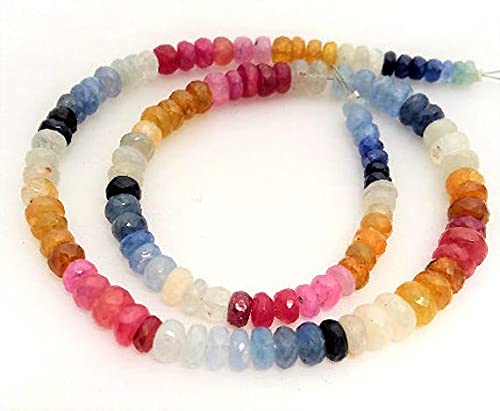 Perles de saphir multicolores facettées | Fil saphir 4mm 5mm 6mm E0065