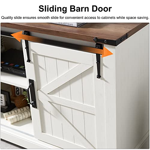 Okd Farmhouse Coffee Bar Cabinet, 58 Inch Buffet Sideboard Cabinet W/Sliding Barn Door, Adjustable Storage Shelves, Rustic Kitchen Storage Cabinet For Dining Room, Living Room, Antique White #TOP2