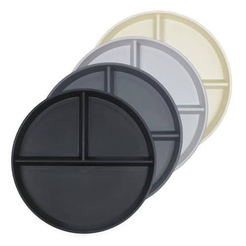greenandlife Unbreakable Plastic Dinner Plates, 9 inch Portion Control Plates, 4Pcs Reusable Divided Plate Set