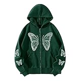 My Orders Deal of The Day Hanes Sweatshirt Oversized Sweatshirt for Women Vintage Zip Up Hoodies for Women Rhinestone Butterfly Graphic Sweatshirts Aesthetic Pullover Jackets Gothic Streetwear Green