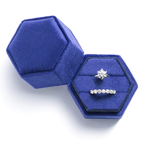 Vomna Wedding Ring Box,Premium Gorgeous Velvet Double Ring Holder,Jewelry Organizer For Proposal,Engagement(Klein Blue) #TOP26