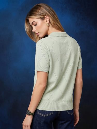 Image of JUNEBERRY Women's Flatknit Solid Half Sleeve Polo T-Shirt with Collared Neck, Casual Style for Office, Travel, (Sizes S to 2XL)