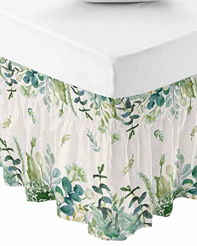 Sabolny H%6-SAK-X23-04-27S Green Eucalyptus Leaves Bed Skirt Queen Size 16 Inch Drop,Adjustable Elastic Wrap Around Bed Skirts Dust Ruffles cover