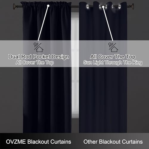 Image of Extra Long 10 FT Blackout Curtains for Patio 120 Inches Long 2 Panels Set, Solid Thermal Insulated Energy Saving Rod Pocket Window Treatment Curtains Blackout Drapes, W50xL120, Navy Blue