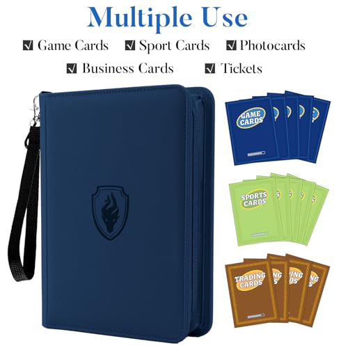 Image of Fabmaker Premium 4 Pocket Zip Card Binder, Trading Card Binder for 320 Cards, Portable PU Card Collection Binder, Collector Card Album Folder for Game & Sports Cards, Navy Blue