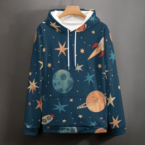 Pullover étoiles fusée planète avec imprimé spatial et manches longues S - 5
