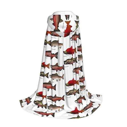 Yyoretp Cape à capuche longue avec imprimé saumon pour enfants avec costume de carnaval, Halloween, cosplay