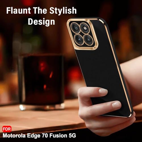 Image of TheGiftKart Luxurious Golden-Plated Back Cover Case for Motorola Moto Edge 70 Fusion 5G | Raised Lips for Camera & Screen Protection | Shockproof Design | Stylish Back Cover Case (TPU, Black)