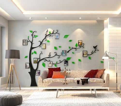 3D Tree Wall Stickers - DIY Photo Frame Tree Wall Decal Family Photo Frame Sticker Murals Wall Décor for Nursery Living Room Bedroom TV Background Home Decorations (M:83x59in,Green Right)