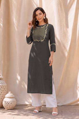 Image of MIRCHI FASHION Women's Straight Fit Rayon Sequins Embroidered and Polka Dots Printed Kurti Only