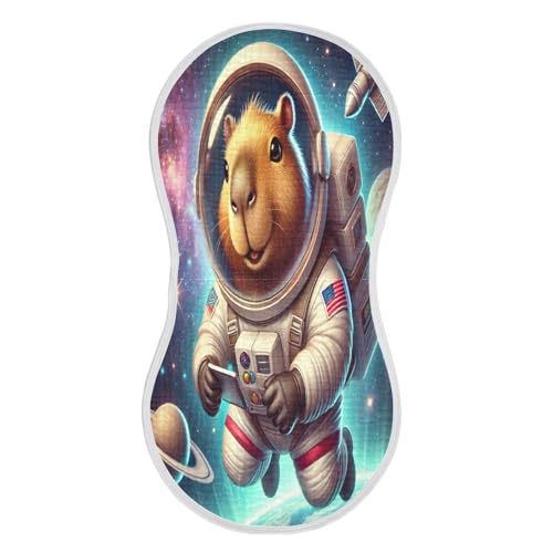 Capybara Astronaut Space Baby Burp Cloths Absorbent Muslin Burp Cloths Soft Burp Cloth Burp Rags Cotton Burp Clothes for Boy Newborn Girl Unisex 1 Pack 22x11 Inches