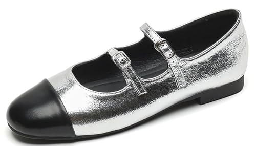 Niction Mary Jane Flat Women's Shoes with PU Leather Round Toe Double Strap Slip on Ballet Flats Dress Shoes for Elegant Wedding Party Daily