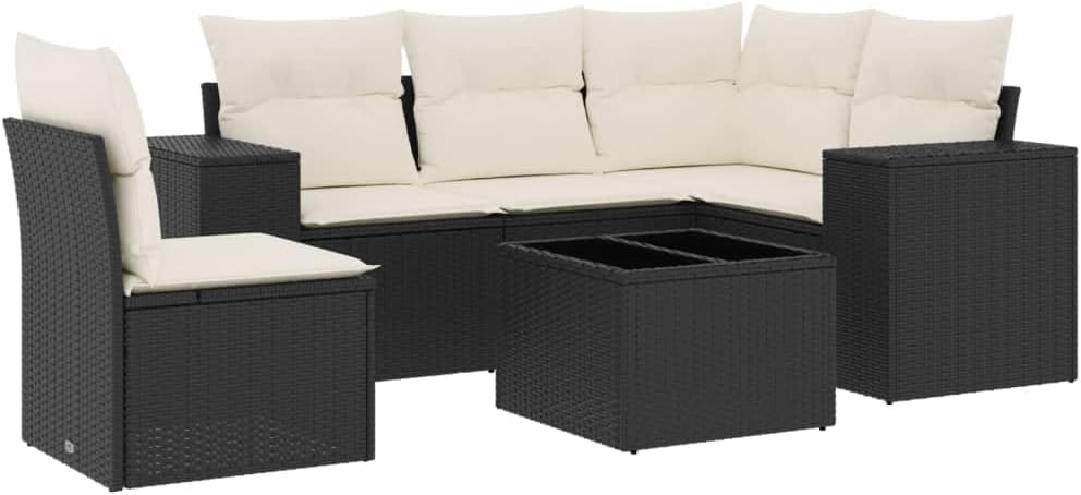6-Piece Patio Sofa Set Black PE Rattan Powder-Coated Steel Comfortable Stylish Outdoor Patio Furniture