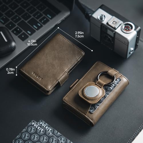 Image of VULKIT Card Holder Wallet with Airtag Holder & ID Window Pop Up Leather Wallet RFID Blocking Magnetic Closure for Men